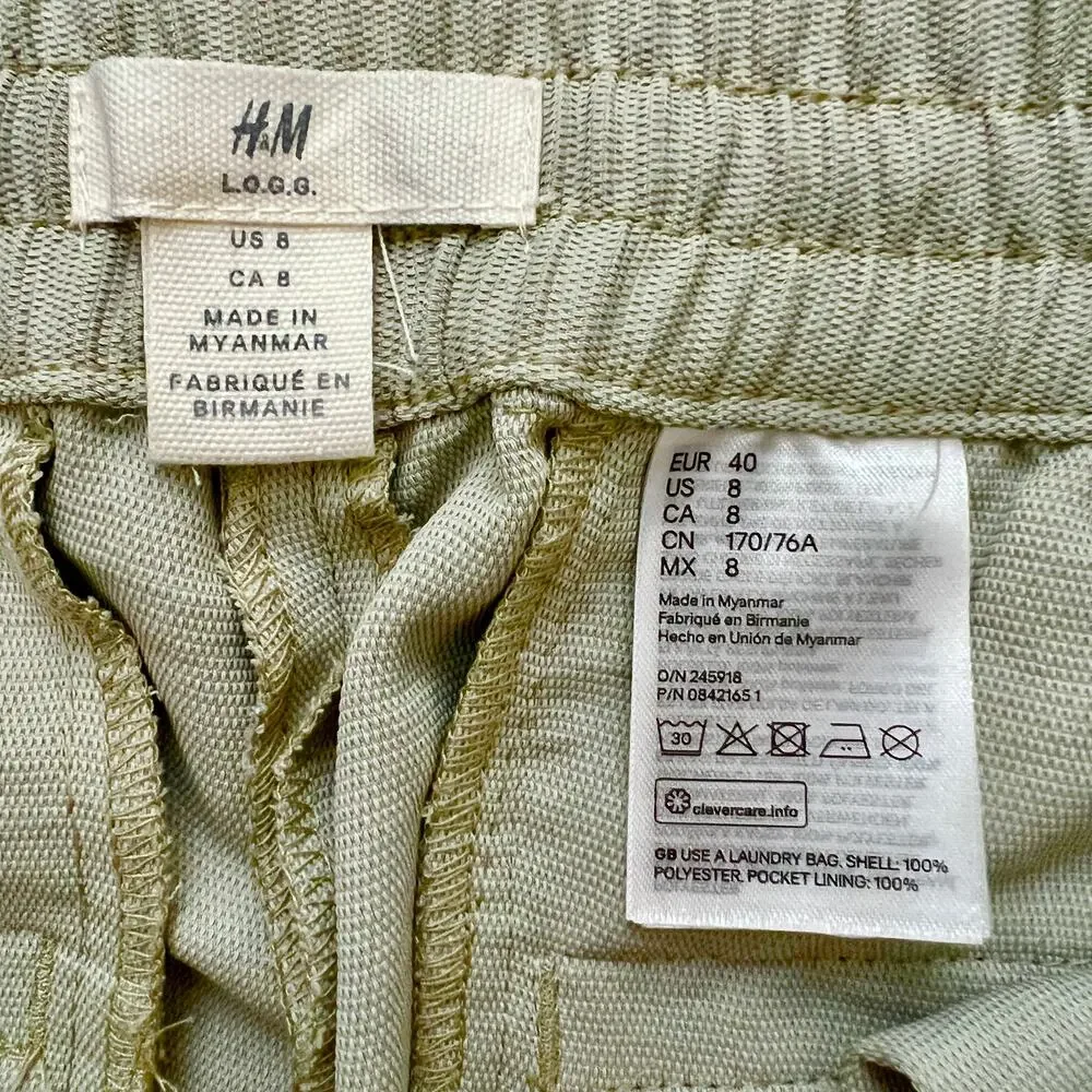 H&M L.O.G.G.‎ Womens Light Olive Green Elastic Waist Joggers Pants w/Pockets 8